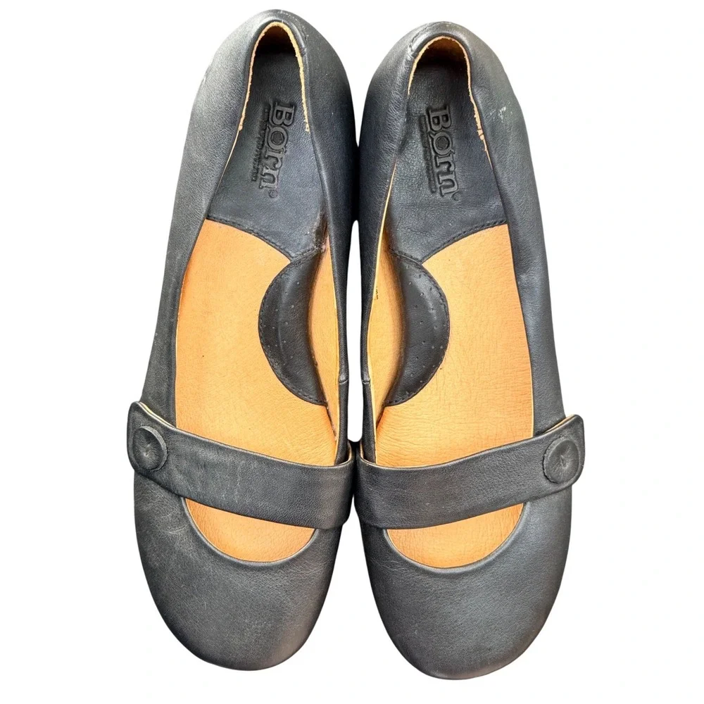 Born Mary Jane Flats Womens 7.5 Black Leather Comfort Shoes W31301 CKE9